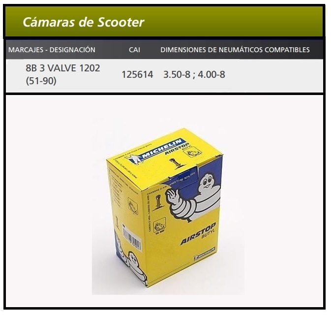 CAMARA MOTO MICHELIN 8B3 VALVE 1202 (51-90)